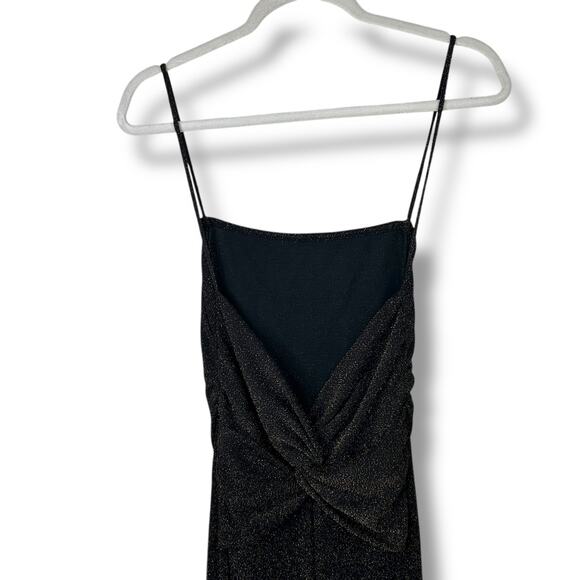 Reformation NWOT Breslin Brown Gold Sparkle Square Neck Knot Back Slip Dress XS - Picture 10 of 12